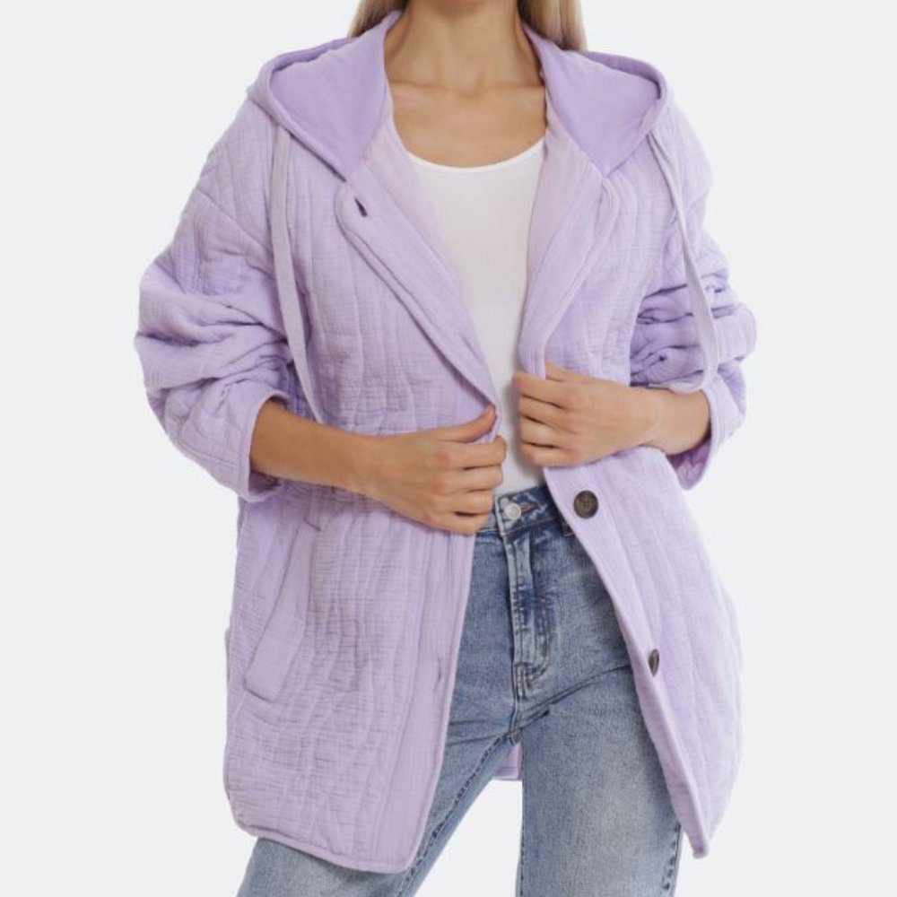 AVEC LES FILLES Oversized Quilted Anorak Coat Purple L
